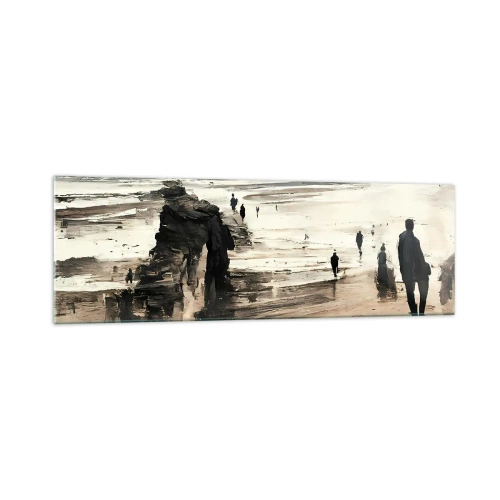 Glasbild - Bild auf glas - Strandspaziergänger in friedlicher Landschaft - 160x50cm - Einberufen - Moderne Wanddekoration für Wohnzimmer und Schlafzimmer ARTTOR