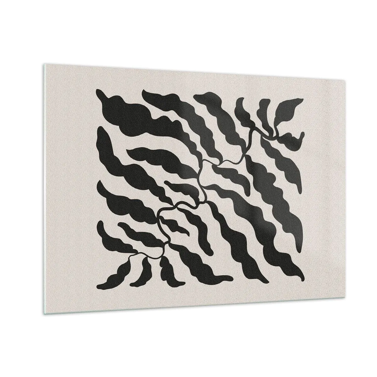 Glasbild - Bild auf glas - Botanisches Kunstwerk mit organischen schwarzen Blättern - 100x70cm - Natur des Quadrats - Moderne Wanddekoration für Wohnzimmer und Schlafzimmer ARTTOR