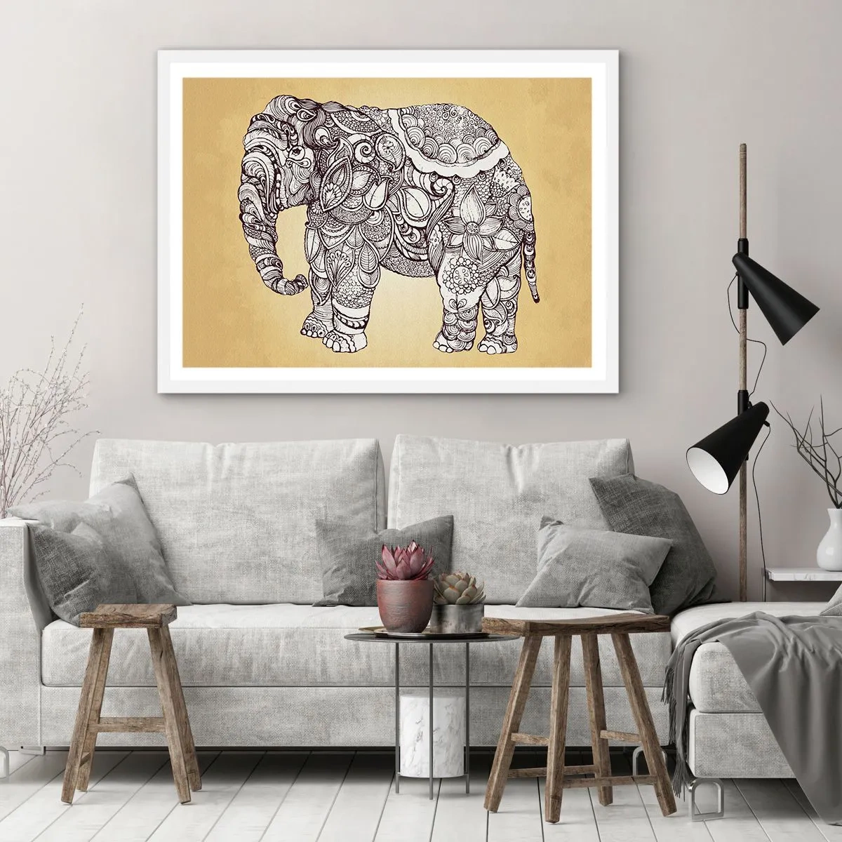 Poster in einem weißen Rahmen - Elefant verhüllte sich - 70x50 cm