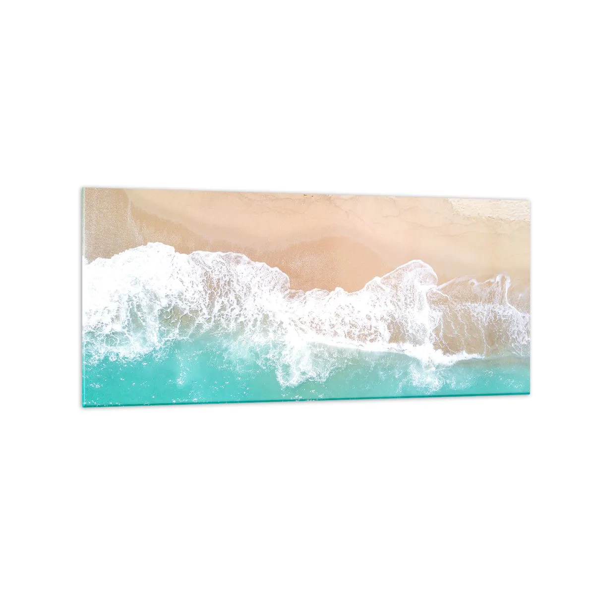 Glasbild - Bild auf glas - Eine Vogelperspektive auf einen Strand mit türkisfarbenem Wasser und sanften Wellen - 120x50cm - Eine streichelnde Berührung - Moderne Wanddekoration für Wohnzimmer und Schlafzimmer ARTTOR