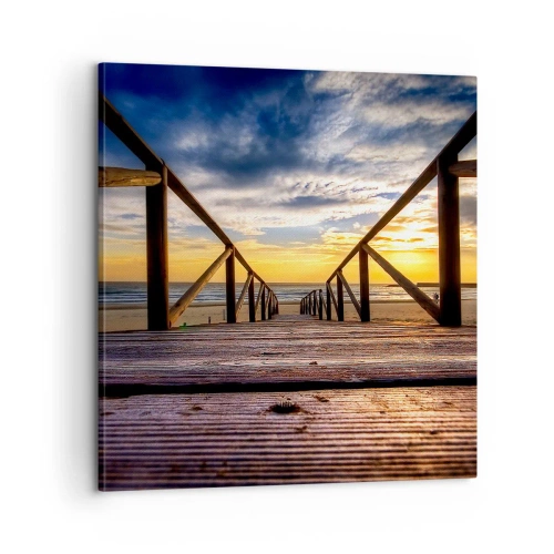 Bild auf Leinwand - Leinwandbild - Direkt zum ruhigen Strand bei Sonnenuntergang - 60x60 cm