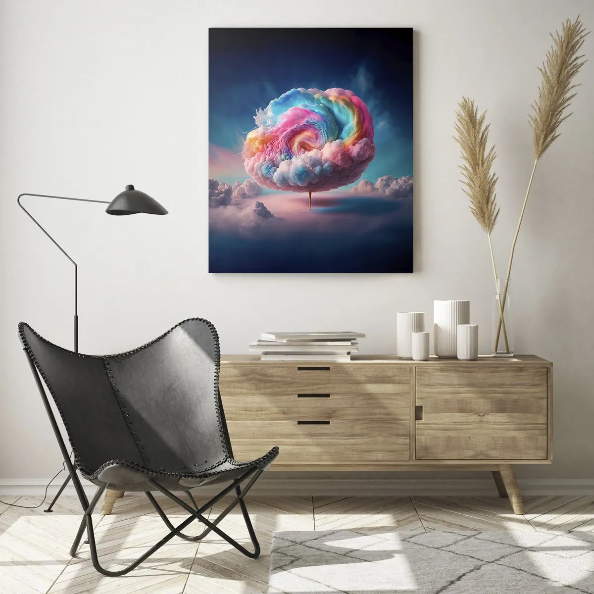 Glasbild - Bild auf glas - Eine spiralförmige Wolke mit Pastellfarben am Himmel - 80x120cm - Traum von einem Vergnügungspark - Moderne Wanddekoration für Wohnzimmer und Schlafzimmer ARTTOR