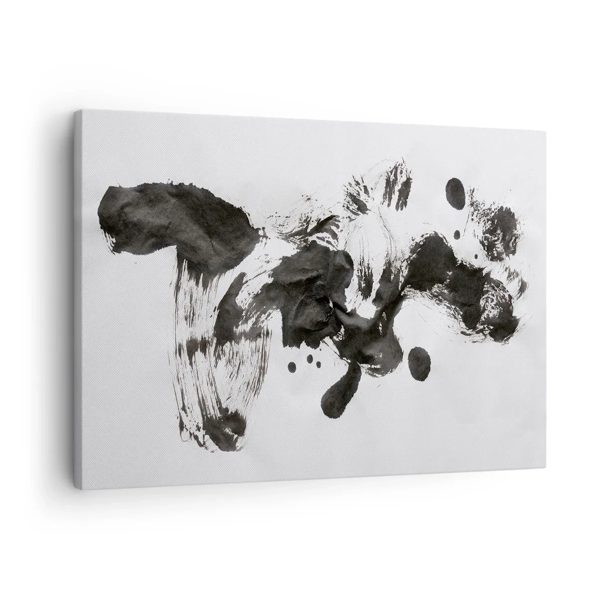 Bild auf Leinwand - Leinwandbild - Abstrakte Komposition aus schwarzen Flecken auf weißem Hintergrund - 70x50cm - Obwohl das Wahnsinn ist, steckt darin eine Methode? - Moderne Wanddekoration für Wohnzimmer und Schlafzimmer ARTTOR