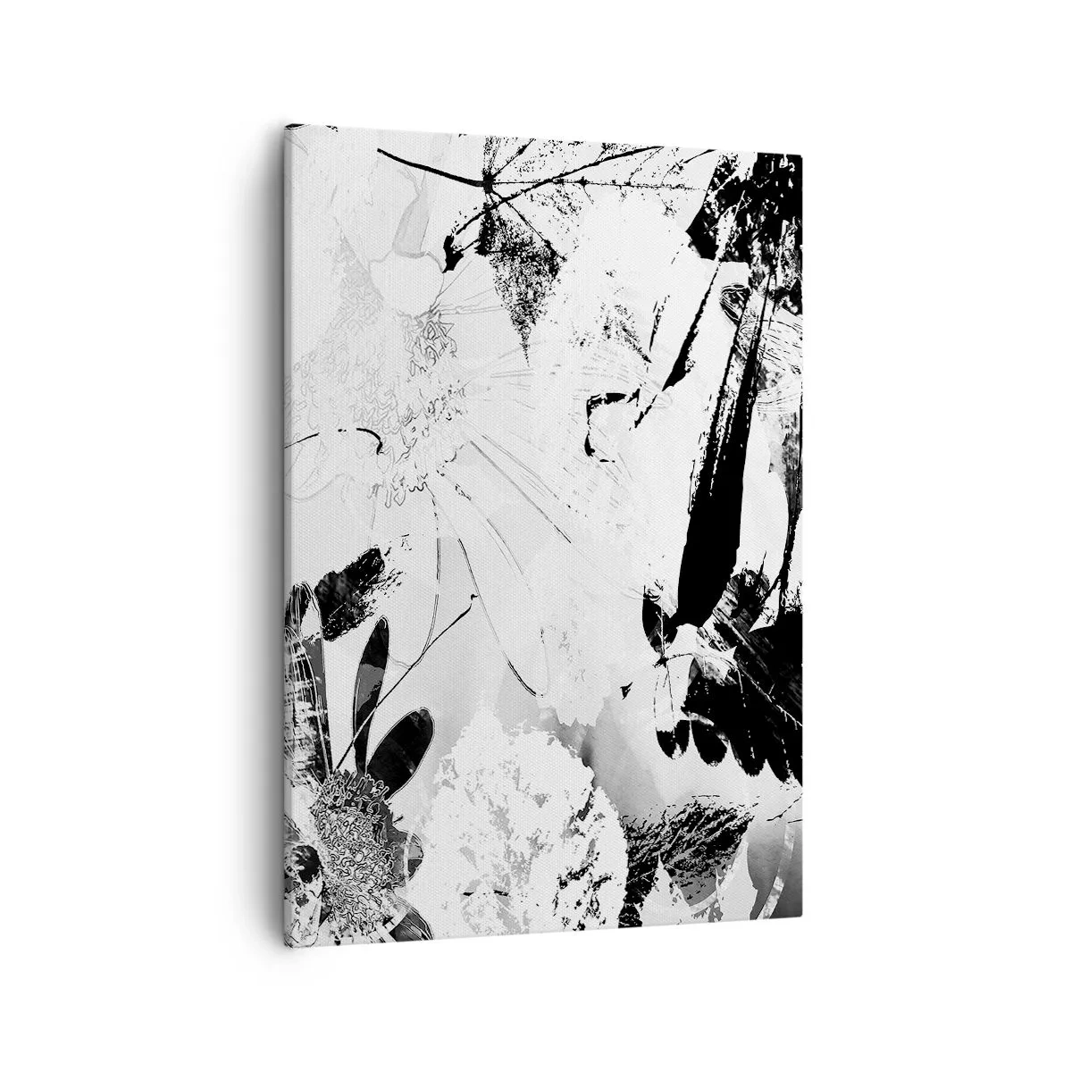 Bild auf Leinwand - Leinwandbild - Schwarz-weiße abstrakte Blumen im minimalistischen Stil - 50x70cm - Herbst negativ - Moderne Wanddekoration für Wohnzimmer und Schlafzimmer ARTTOR