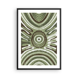 Poster in einem schwarzem Rahmen - Symmetrisches abstraktes Muster in Grüntönen - 50x70cm - Explosion von Emotionen - Moderne Wanddekoration für Wohnzimmer und Schlafzimmer ARTTOR