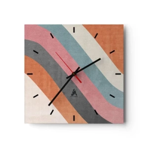 Wanduhr - Glasuhr - Bunte Retro-Streifen - 30x30cm - Diagonale Komposition – Bewegung - Moderne Wanddekoration für Wohnzimmer und Schlafzimmer ARTTOR