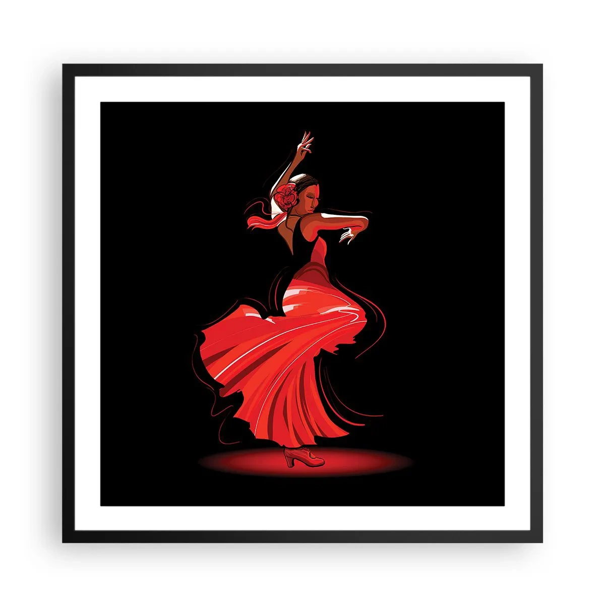 Poster in einem schwarzem Rahmen - Der feurige Geist des Flamenco - 60x60 cm