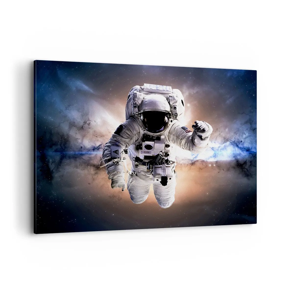 Bild auf Leinwand - Leinwandbild - Astronaut im Weltraum - 100x70cm - Grüße aus dem Weltall - Moderne Wanddekoration für Wohnzimmer und Schlafzimmer ARTTOR