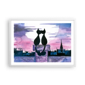 Poster in einem weißen Rahmen - Rendez-vous unter dem Mond - 70x50 cm