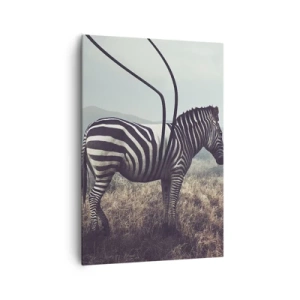 Bild auf Leinwand - Leinwandbild - Ein surreales Zebra vor einer grasbewachsenen Landschaft - 70x100cm - Achtung! Fehler - Moderne Wanddekoration für Wohnzimmer und Schlafzimmer ARTTOR