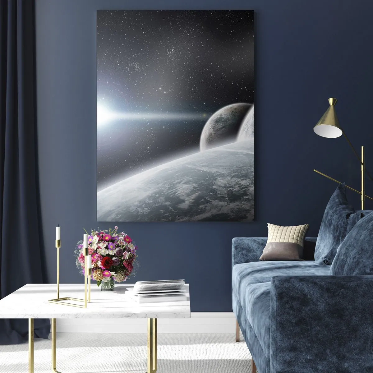 Glasbild - Bild auf glas - Planeten im Weltraum vor dem Hintergrund von Sternen und Galaxien - 80x120cm - Kosmische Musik der Sphären - Moderne Wanddekoration für Wohnzimmer und Schlafzimmer ARTTOR
