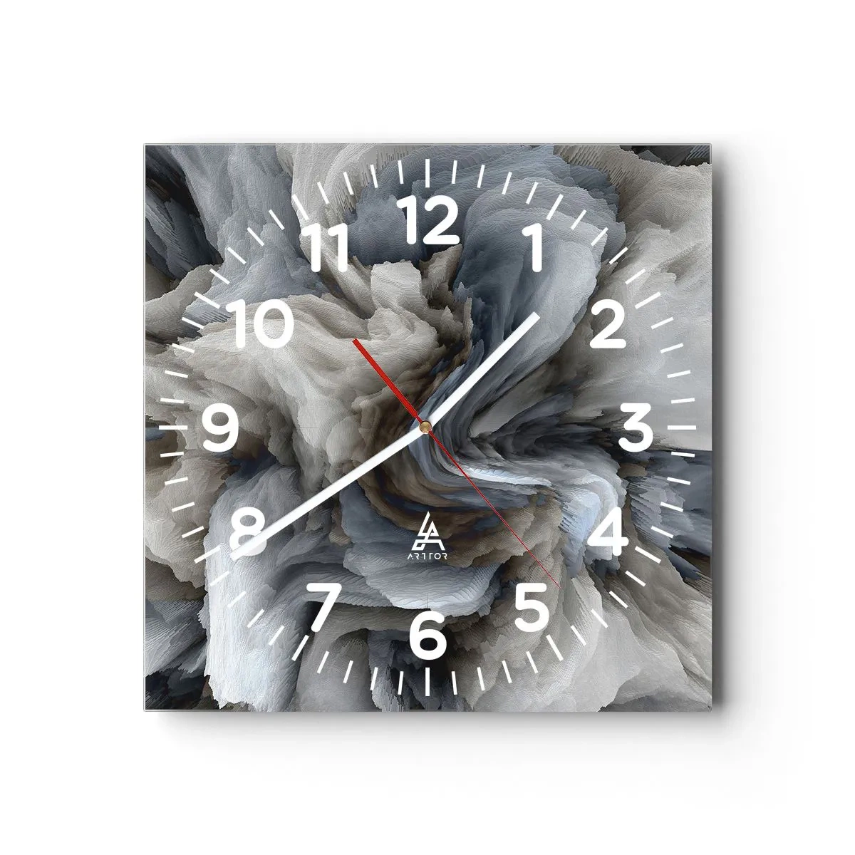 Wanduhr - Glasuhr - Stein und Blume - 40x40 cm