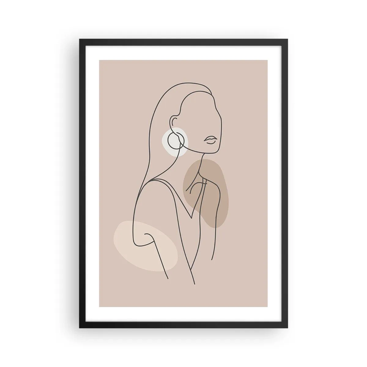 Poster in einem schwarzem Rahmen - Eine minimalistische Zeichnung einer Frau in pastellfarbenen Beigetönen. - 50x70cm - Mädchenhafte Ikone - Moderne Wanddekoration für Wohnzimmer und Schlafzimmer ARTTOR