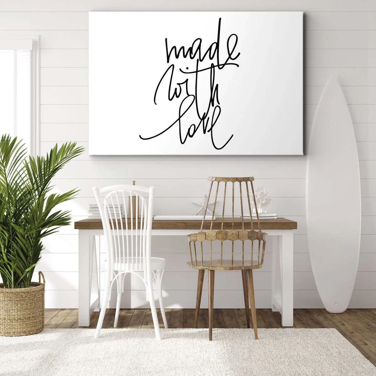 Bild auf Leinwand - Leinwandbild - Schwarze Aufschrift „Made with love“ auf weißem Hintergrund - 70x50cm - Die beste Marke - Moderne Wanddekoration für Wohnzimmer und Schlafzimmer ARTTOR