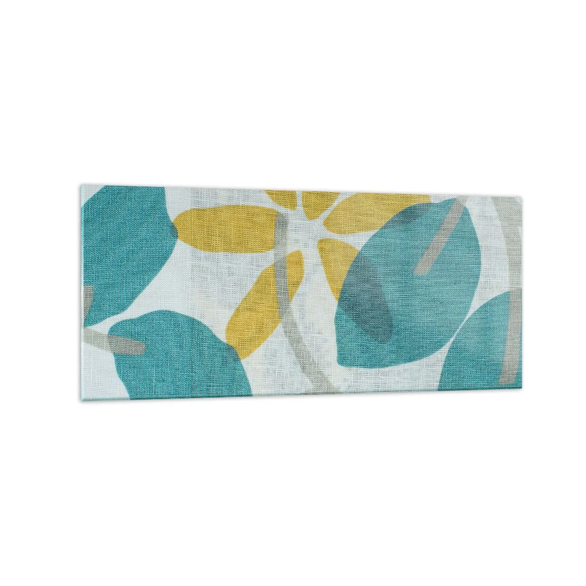 Glasbild - Bild auf glas - Blätter in Türkis- und Gelbtönen auf hellem Hintergrund - 120x50cm - Unter den azurblauen Blättern - Moderne Wanddekoration für Wohnzimmer und Schlafzimmer ARTTOR