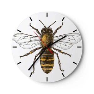 Wanduhr - Glasuhr - Illustration einer Biene mit ausgebreiteten Flügeln auf weißem Hintergrund - 30x30cm - Schön und gut - Moderne Wanddekoration für Wohnzimmer, Küche und Schlafzimmer ARTTOR