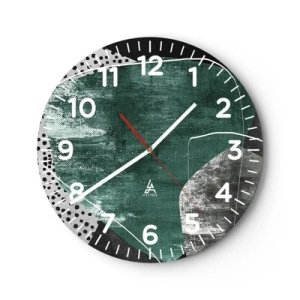 Wanduhr - Glasuhr - Bunte Abstraktion mit Blattgold - 40x40 cm