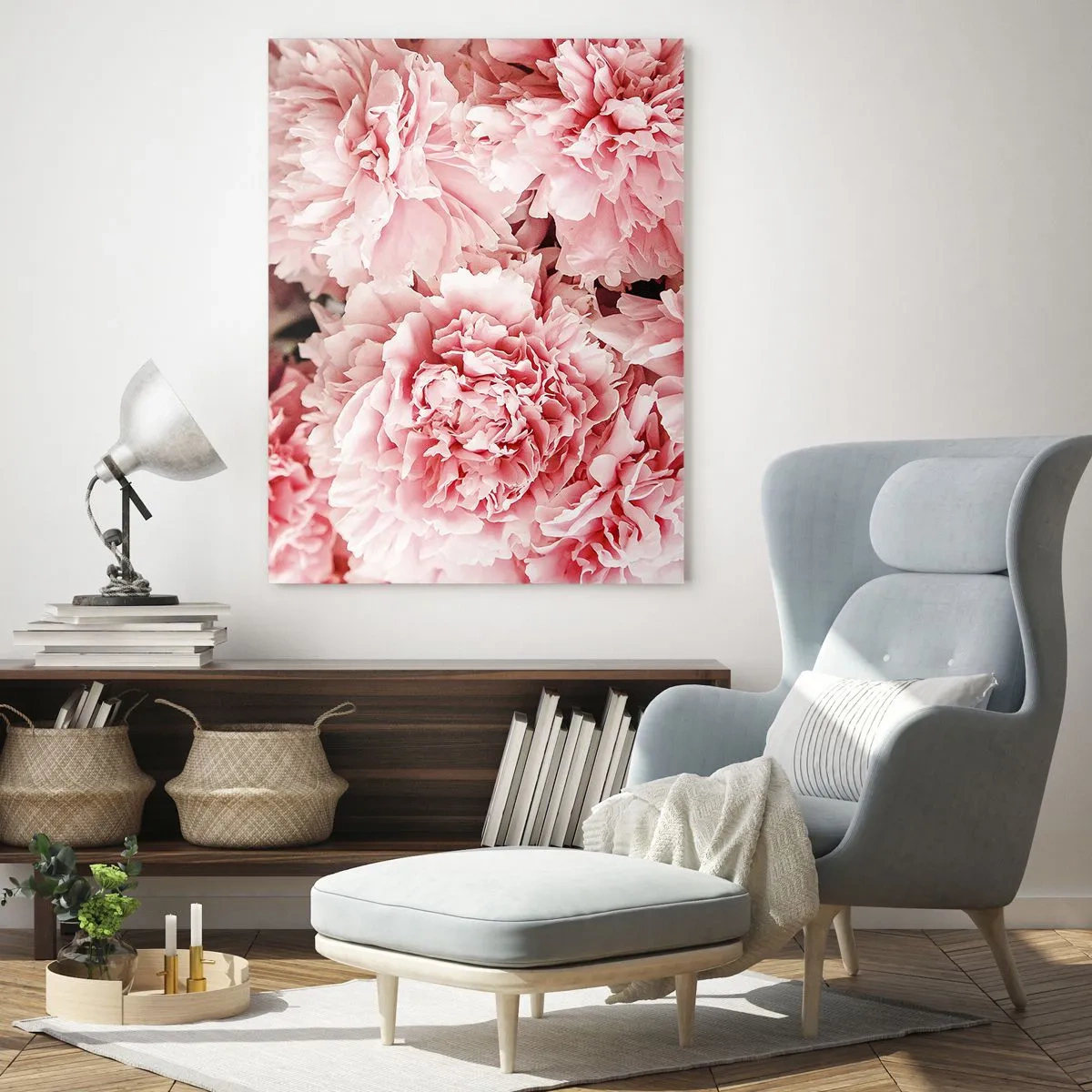 Glasbild - Bild auf glas - Nahaufnahme von rosa Pfingstrosen in voller Blüte - 50x70cm - Rosa Traum - Moderne Wanddekoration für Wohnzimmer und Schlafzimmer ARTTOR