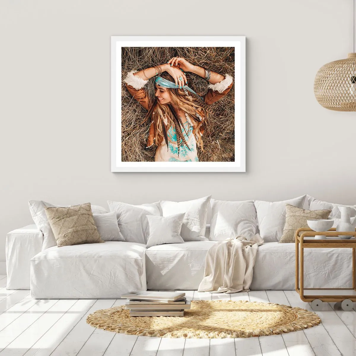 Poster in einem weißen Rahmen - Auf dem Weg in den Sommer der Liebe - 50x50 cm