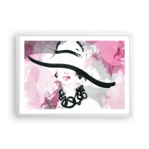Poster in einem weißen Rahmen - Bildnis einer Dame in Schwarz und Pink - 70x50 cm