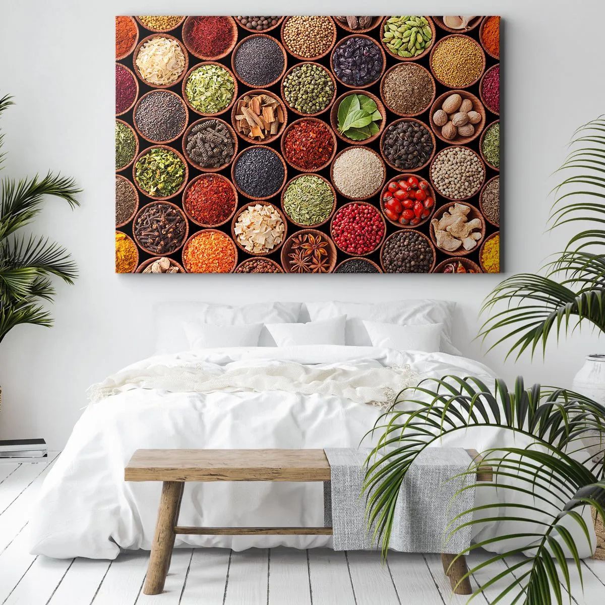 Bild auf Leinwand - Leinwandbild - Bunte Gewürze in runden Behältern - 120x80cm - Alle Aromen der Welt - Moderne Wanddekoration für Wohnzimmer und Schlafzimmer ARTTOR