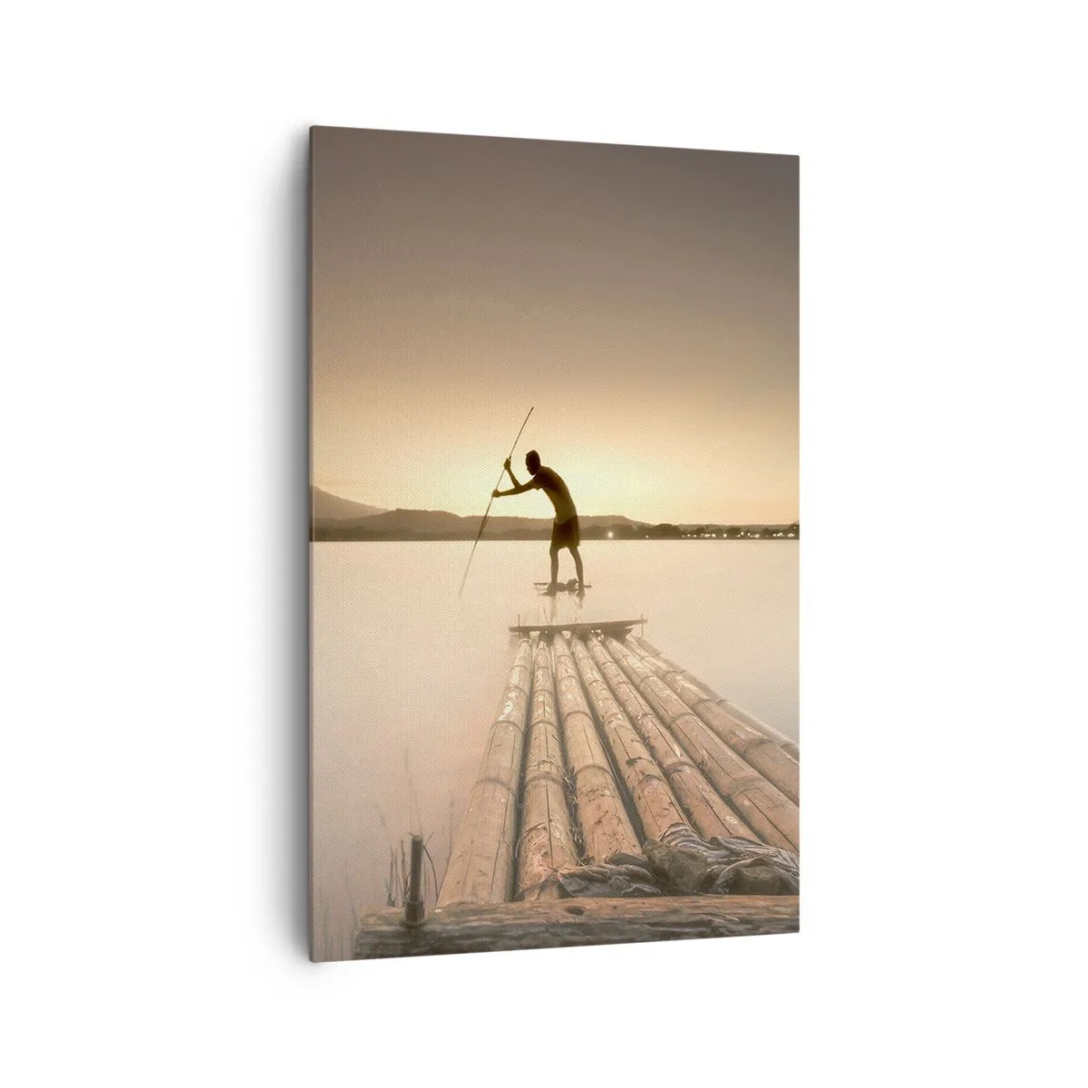 Bild auf Leinwand - Leinwandbild - Mann auf einem Floß bei Sonnenuntergang - 80x120cm - Vor dem schlafen gehen - Moderne Wanddekoration für Wohnzimmer und Schlafzimmer ARTTOR