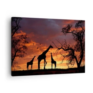 Bild auf Leinwand - Leinwandbild - Silhouetten von Giraffen vor dem Hintergrund des afrikanischen Sonnenuntergangs - 70x50cm - Ein kleines Abendessen mit deinen Liebsten - Moderne Wanddekoration für Wohnzimmer und Schlafzimmer ARTTOR