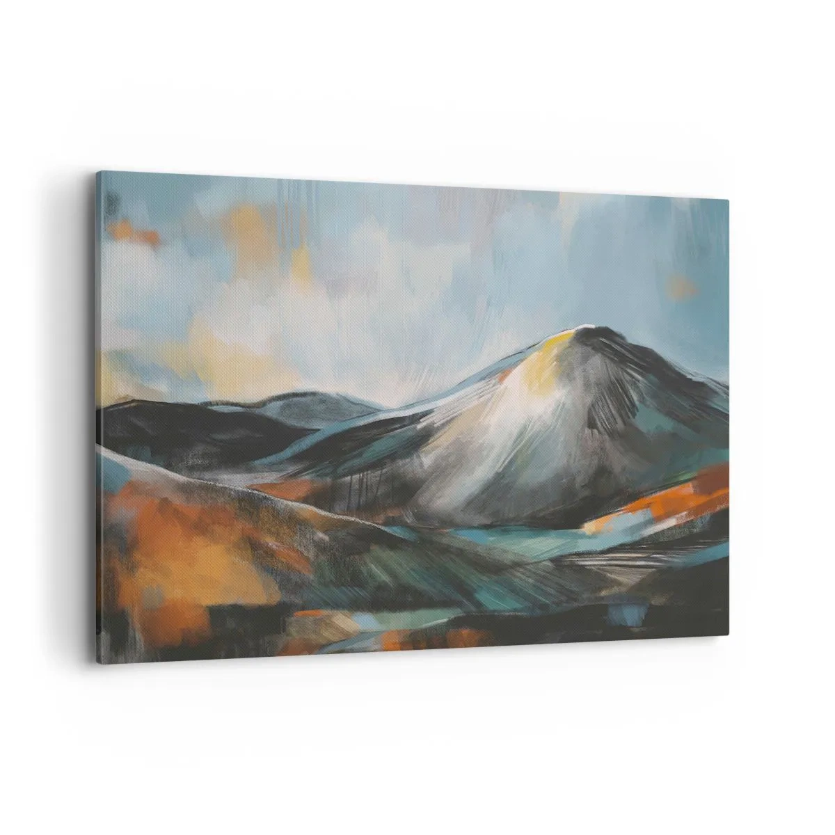 Bild auf Leinwand - Leinwandbild - Abstrakte Berglandschaft in warmen Farbtönen - 120x80cm - Roh und schön - Moderne Wanddekoration für Wohnzimmer und Schlafzimmer ARTTOR