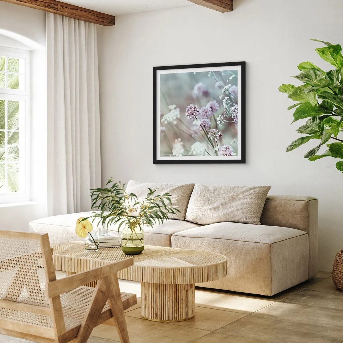 Poster in einem schwarzem Rahmen - Süße filigrane Kräuter - 60x60 cm