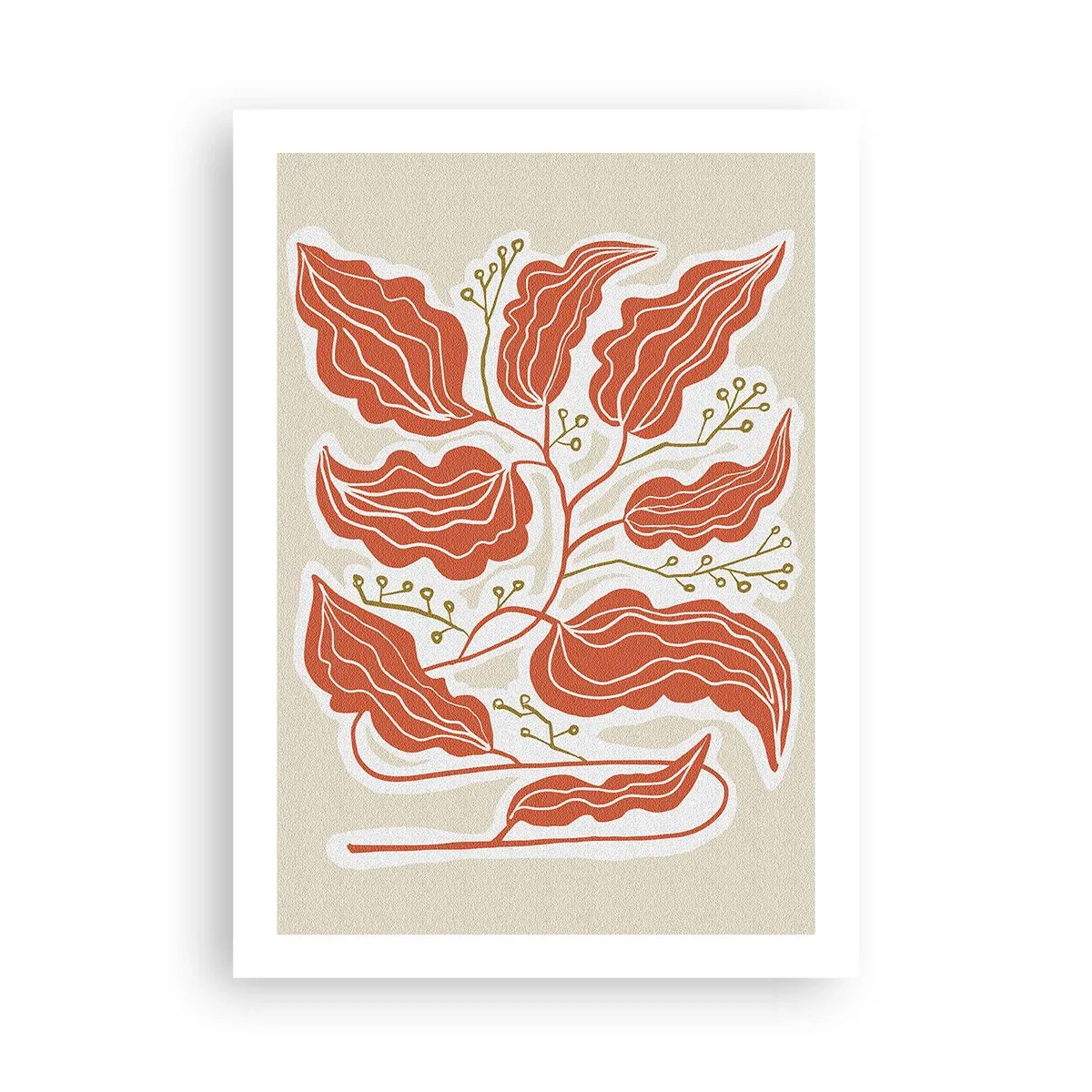 Poster - Eine abstrakte Komposition aus Blättern in Orange- und Beigetönen. - 50x70cm - Im Folkstil und korallenartig - Moderne Wanddekoration für Wohnzimmer und Schlafzimmer ARTTOR