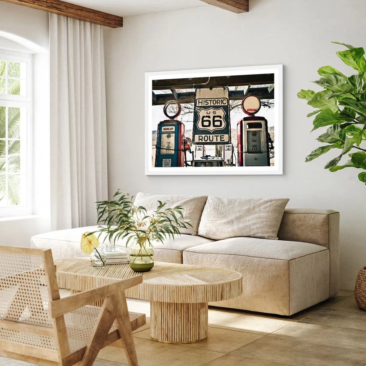 Poster in einem weißen Rahmen - Amerikanische Retro-Reise - 70x50 cm