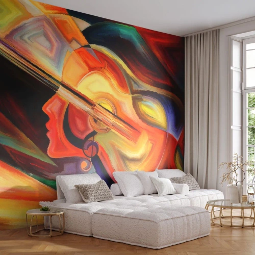 Selbstklebende Fototapete Deluxe Sticker - Alles ist gut - Abstraktion, Das Gesicht einer Frau, Geige - 500x350 cm