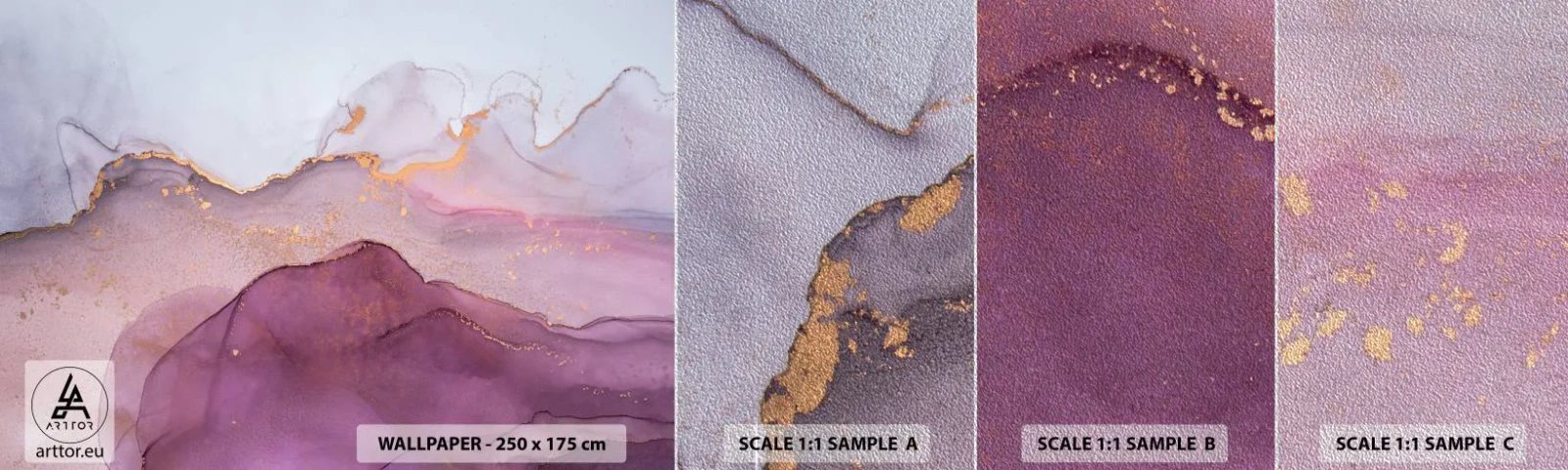 Fototapeten Muster Premium Sand - Violett und lila Wellen - Abstraktion, Stück, Moderne Kunst. - 100x30 cm