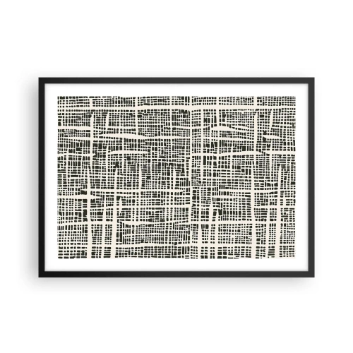 Poster in einem schwarzem Rahmen - Ein geometrisches Muster, das einem Gitter auf hellem Hintergrund ähnelt - 70x50cm - Gewebte Komposition - Moderne Wanddekoration für Wohnzimmer und Schlafzimmer ARTTOR