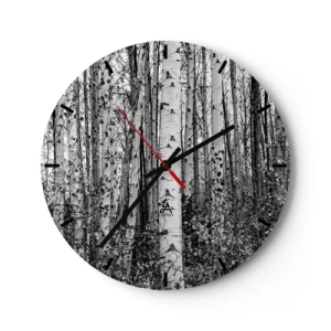 Wanduhr - Glasuhr - Schwarz-weißer Birkenwald im minimalistischen Stil - 30x30cm - Birkenkolonnade - Moderne Wanddekoration für Wohnzimmer, Küche und Schlafzimmer ARTTOR