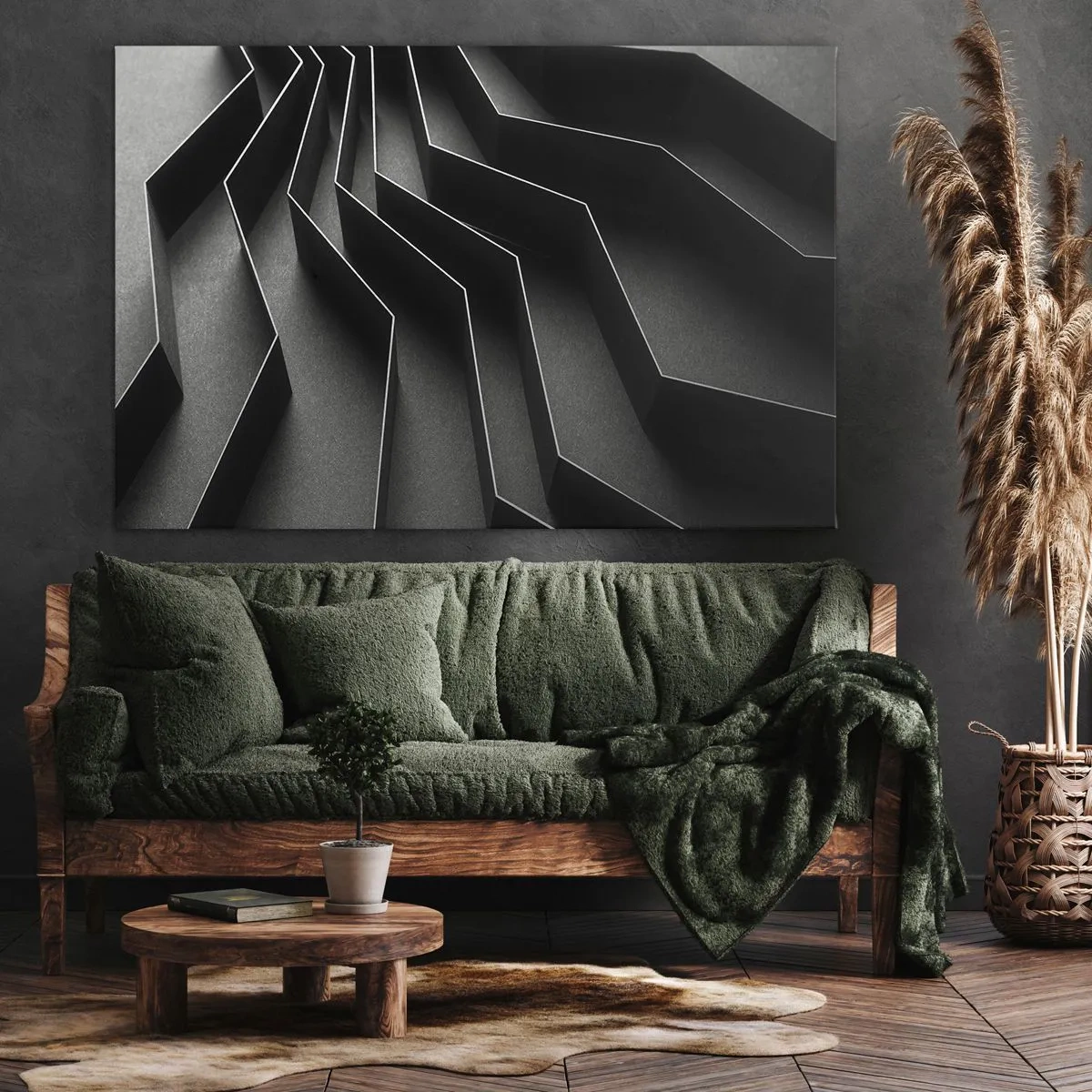 Bild auf Leinwand - Leinwandbild - Schwarz-weiße Abstraktion mit geometrischen Strukturen - 120x80cm - Räumliche Ordnung - Moderne Wanddekoration für Wohnzimmer und Schlafzimmer ARTTOR