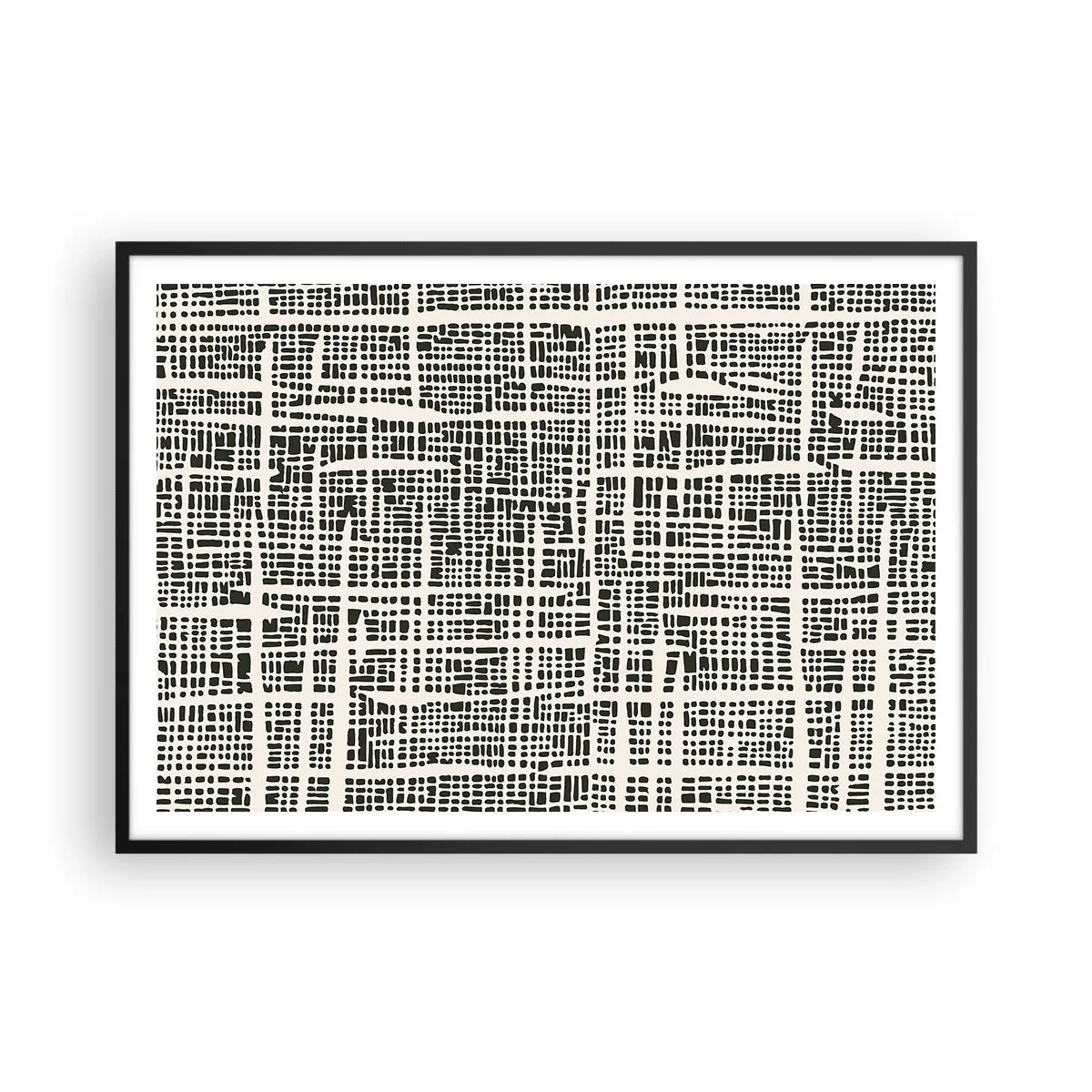 Poster in einem schwarzem Rahmen - Ein geometrisches Muster, das einem Gitter auf hellem Hintergrund ähnelt - 100x70cm - Gewebte Komposition - Moderne Wanddekoration für Wohnzimmer und Schlafzimmer ARTTOR