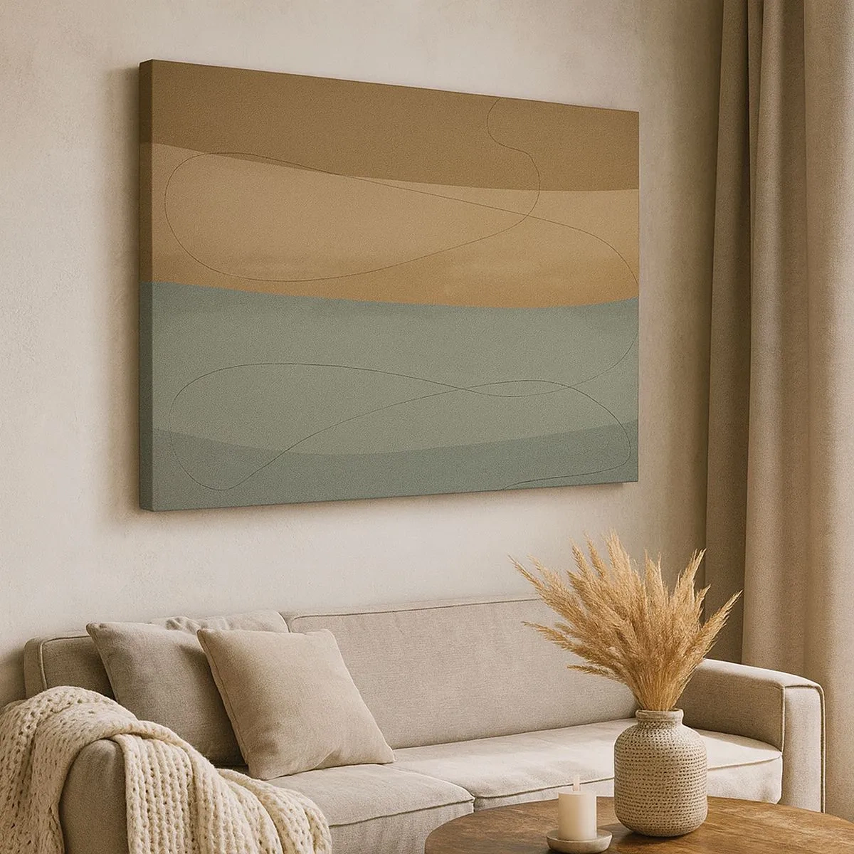 Bild auf Leinwand - Leinwandbild - Abstrakte Komposition in natürlichen Erdtönen - 70x50cm - Horizontale Komposition - Moderne Wanddekoration für Wohnzimmer und Schlafzimmer ARTTOR