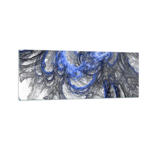 Glasbild - Bild auf glas - Abstrakte Wellen in Blau- und Grautönen - 140x50cm - Die Geburt einer Welle - Moderne Wanddekoration für Wohnzimmer und Schlafzimmer ARTTOR