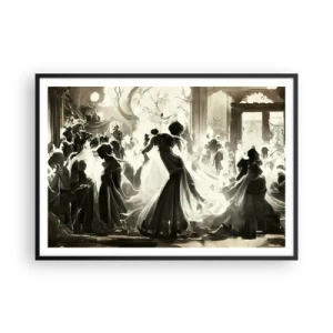 Poster in einem schwarzem Rahmen - Ball im Retro-Stil in Schwarz und Weiß - 100x70cm - Die große Maskerade - Moderne Wanddekoration für Wohnzimmer und Schlafzimmer ARTTOR