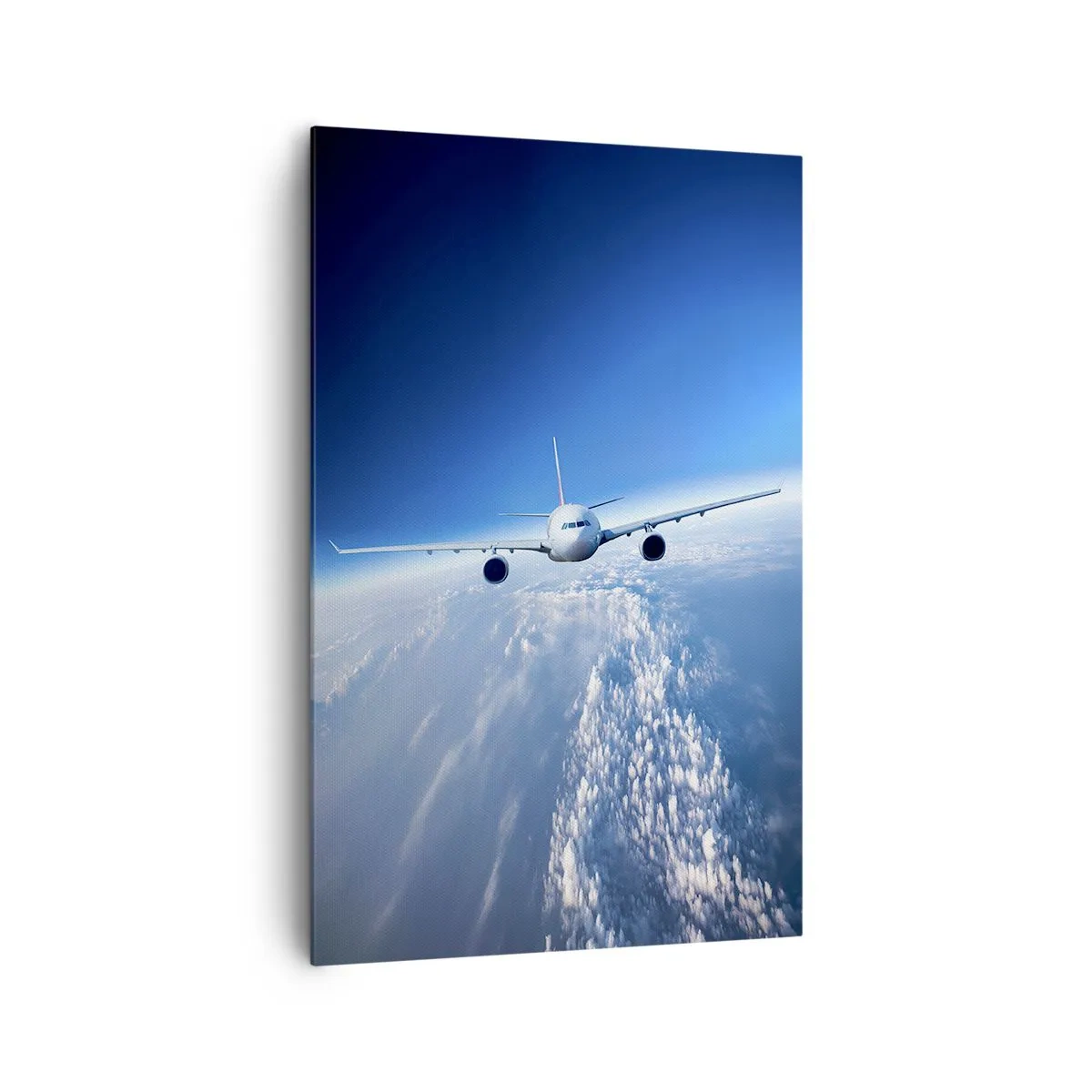Bild auf Leinwand - Leinwandbild - Ein Flugzeug fliegt über den Wolken vor blauem Himmel - 80x120cm - Ich fliege, weil ich es kann - Moderne Wanddekoration für Wohnzimmer und Schlafzimmer ARTTOR