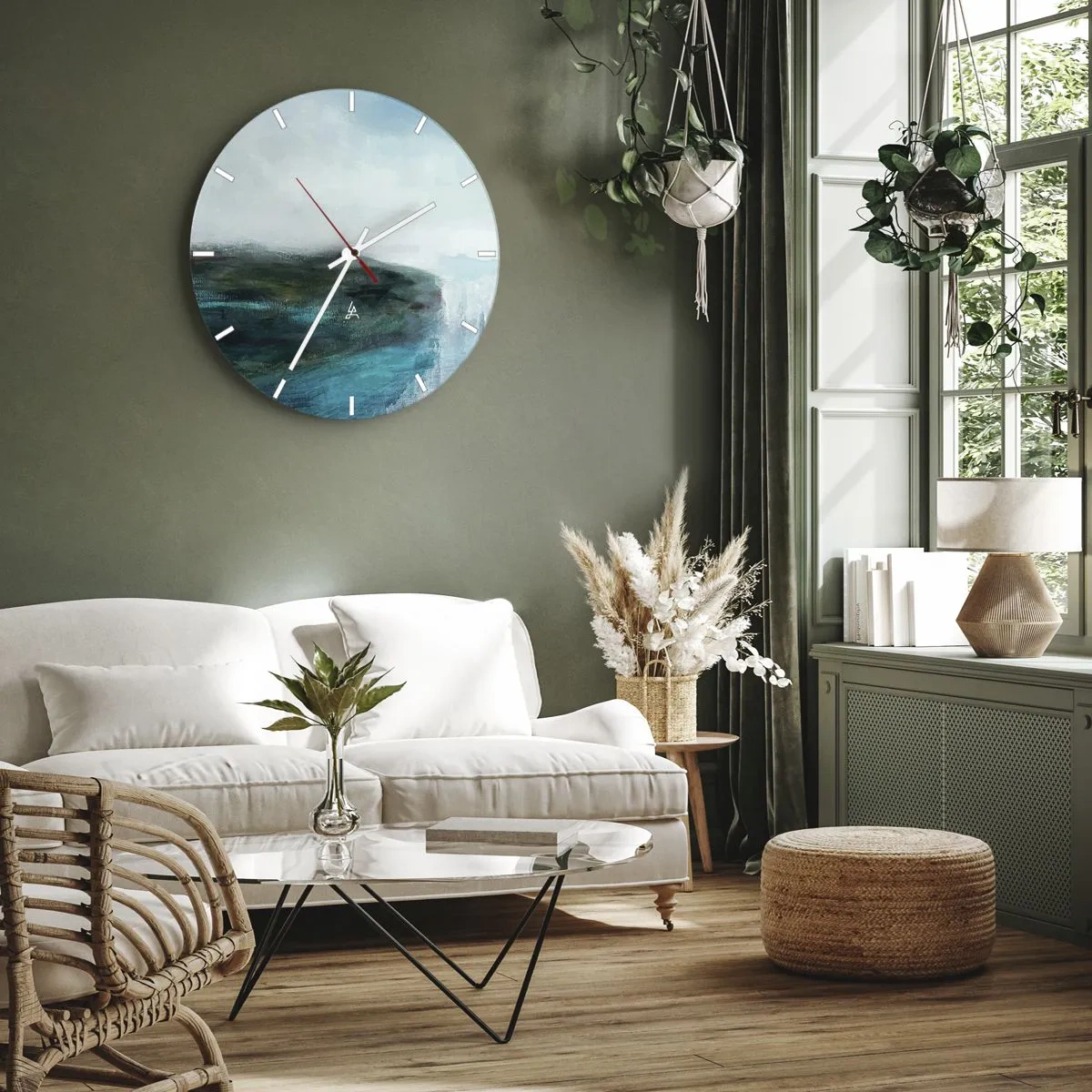 Wanduhr - Glasuhr - Nautische Abstraktion - 40x40 cm