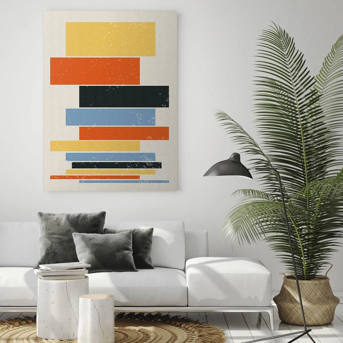 Glasbild - Bild auf glas - Geometrische Streifen in rhythmischer Komposition auf hellem Hintergrund - 50x70cm - Musiknotation - Moderne Wanddekoration für Wohnzimmer und Schlafzimmer ARTTOR