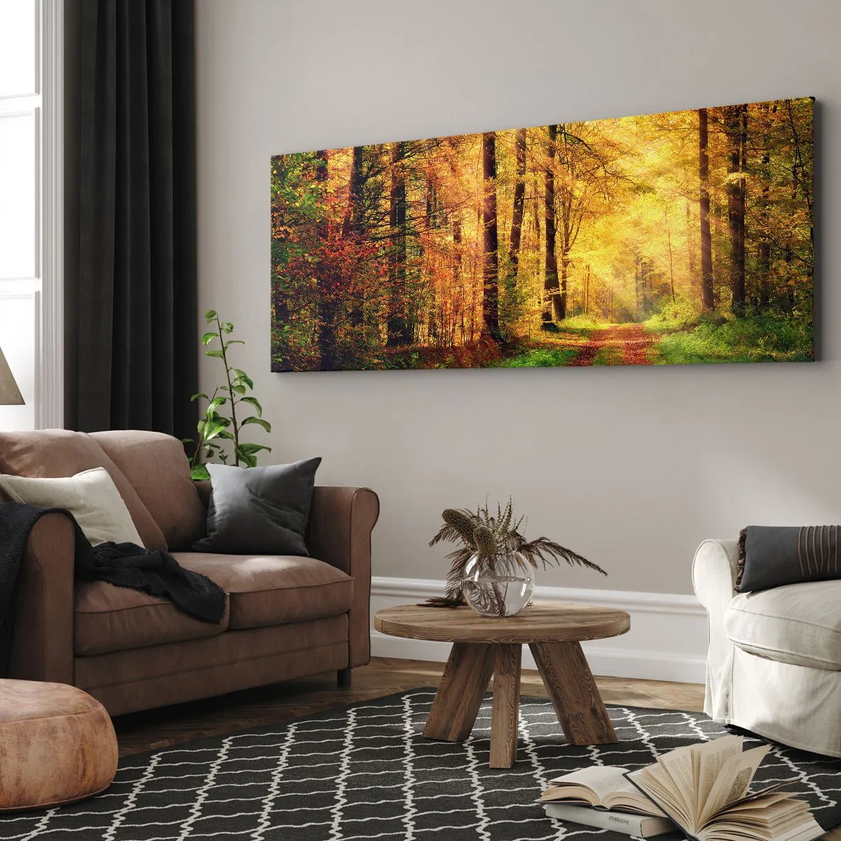 Bild auf Leinwand - Leinwandbild - Waldgoldene Stille - 90x30 cm