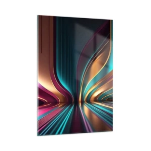 Glasbild - Bild auf glas - Bunte Lichtlinien erzeugen futuristische Formen - 50x70cm - Architektur des Lichts - Moderne Wanddekoration für Wohnzimmer und Schlafzimmer ARTTOR