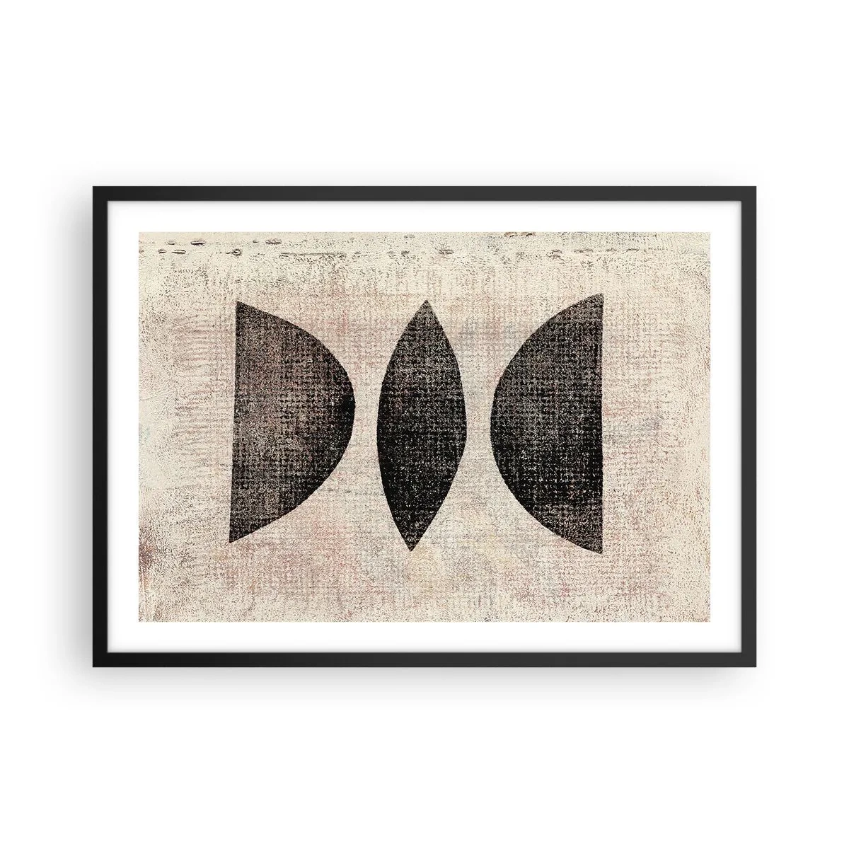 Poster in einem schwarzem Rahmen - Ethnische Formen in dunklen Tönen auf hellem Hintergrund - 70x50cm - Ethnische Abstraktion - Moderne Wanddekoration für Wohnzimmer und Schlafzimmer ARTTOR