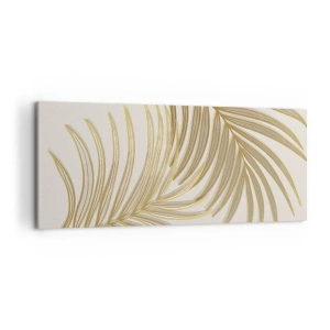 Bild auf Leinwand - Leinwandbild - Goldene Palmblätter auf hellem Hintergrund im minimalistischen Stil - 120x50cm - Goldene Palme! - Moderne Wanddekoration für Wohnzimmer und Schlafzimmer ARTTOR