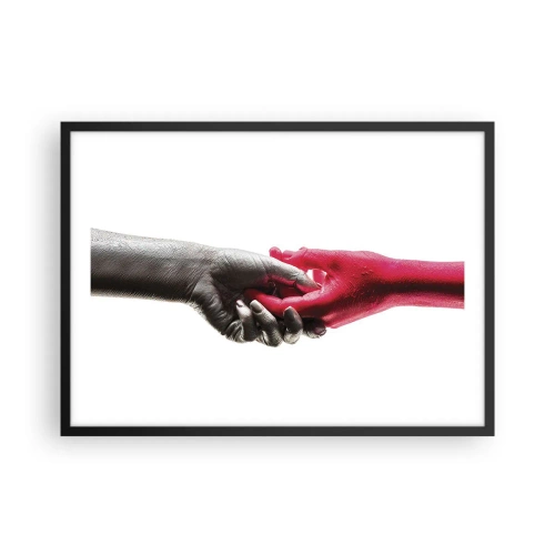 Poster in einem schwarzem Rahmen - Symbolische Hände in Silber und Rot - 70x50cm - Gemeinsam, obwohl anders - Moderne Wanddekoration für Wohnzimmer und Schlafzimmer ARTTOR