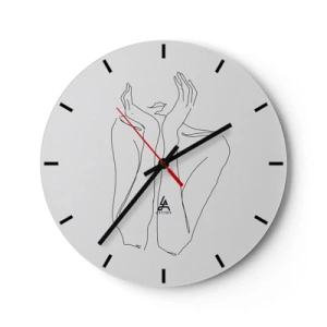 Wanduhr - Glasuhr - Eine minimalistische Zeichnung einer Hand und eines Mundes auf weißem Hintergrund. - 30x30cm - Wovon Mädchen träumen - Moderne Wanddekoration für Wohnzimmer, Küche und Schlafzimmer ARTTOR