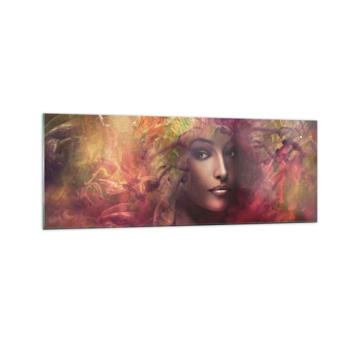 Glasbild - Bild auf glas - Eine Frau in abstrakten Farben, die einen dynamischen Hintergrund schafft - 140x50cm - Ich bin hier! - Moderne Wanddekoration für Wohnzimmer und Schlafzimmer ARTTOR